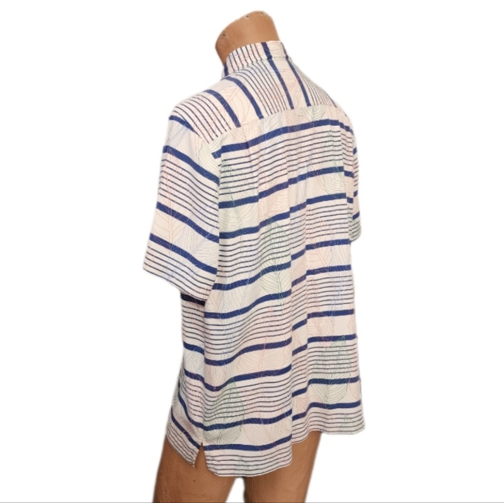 TOMMY BAHAMA 100% Silk Striped Leaf Print Button Up Shirt Cream Multi  S… - Picture 7 of 15